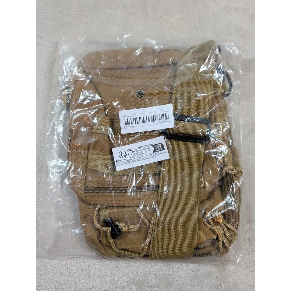 Khaki Tactical Sling Bag Canvas MOLLE Shoulder Pack Crossbody Messenger Tan